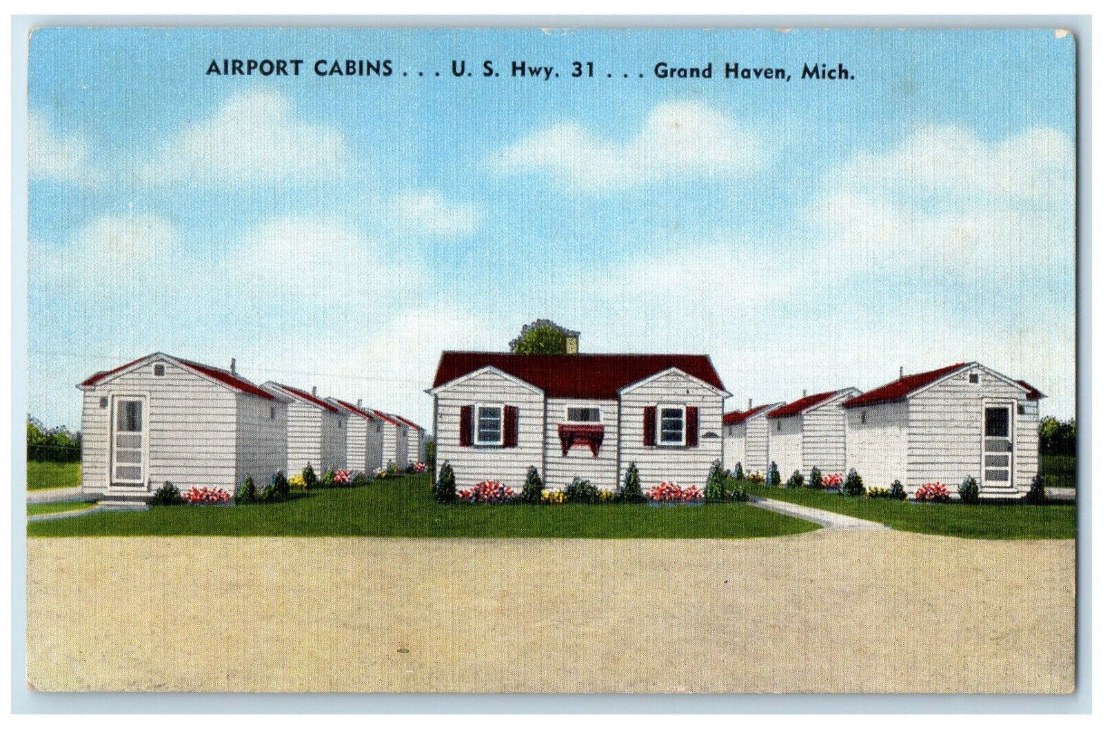 c1950's Airport Cabins Grand Haven Michigan MI Vintage Unposted Postcard