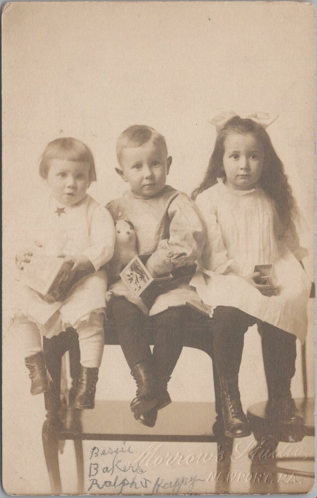 RPPC Postcard Little Kids Holding Toys c. 1900s 