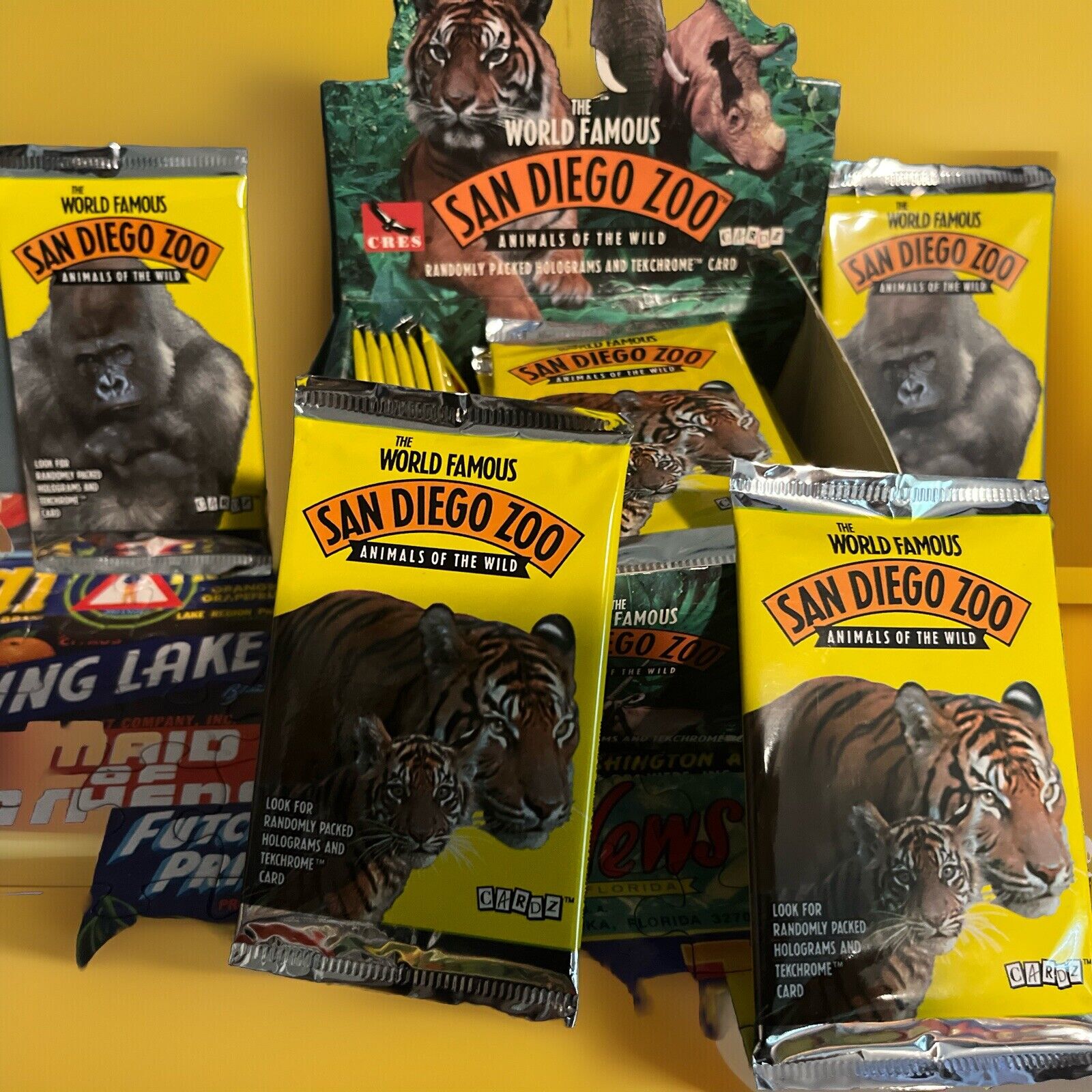 Vintage 1993 San Diego Zoo Trading Cards - 4 New Unopened Foil Packs