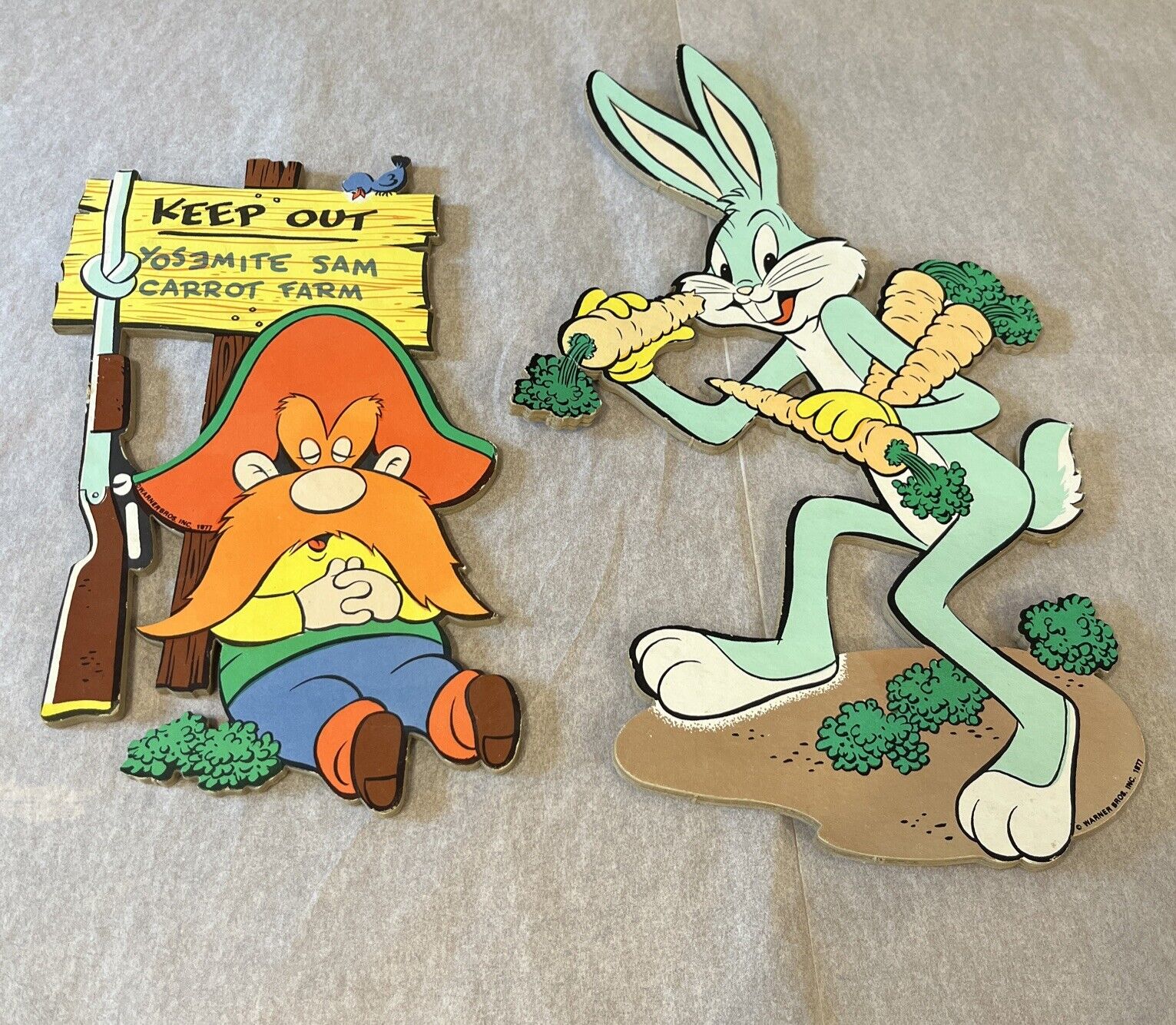 Vintage 1977  Warner Bros. Cardboard Wall Plaques Sets Bugs Bunny, Yosemite Sam