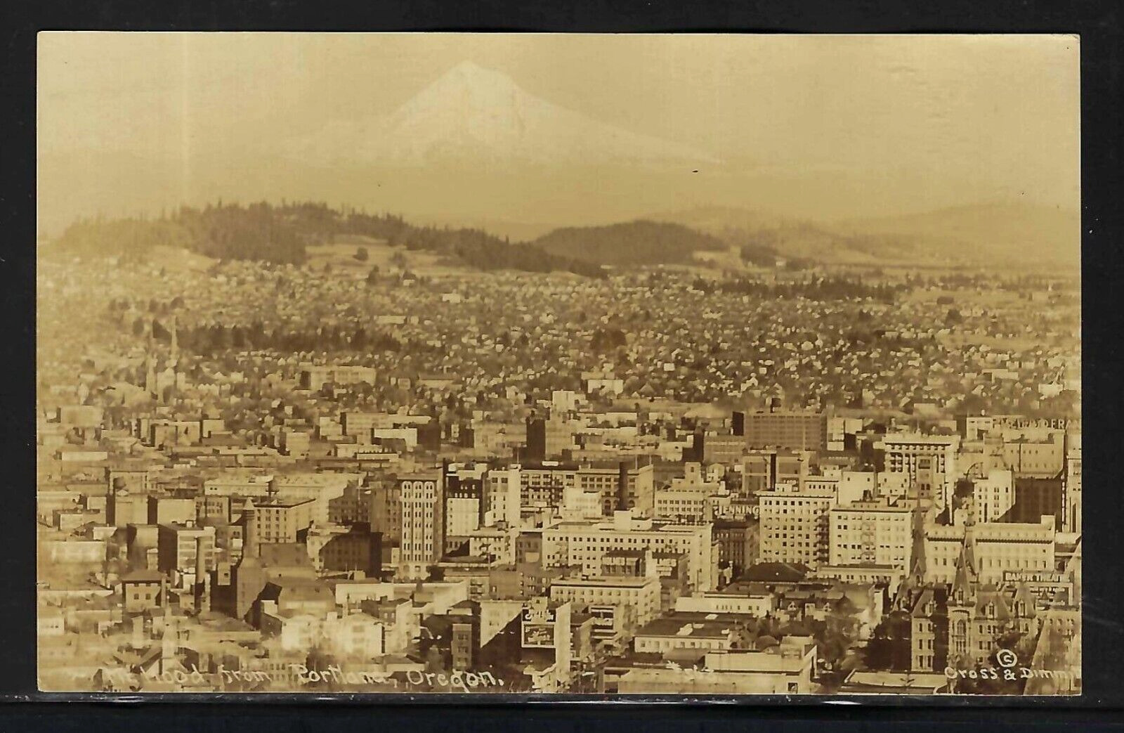 RPPC - MT HOOD FROM PORTLAND OR - CROSS & DIMMITT © - UNPOSTED - AZO CARD