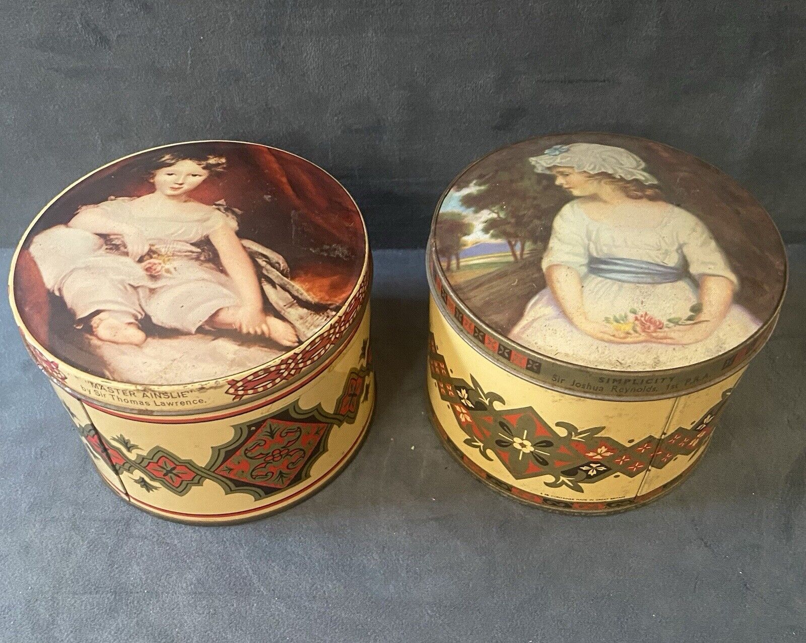 2 Vintage English Confectionery Tins In Vibrant Colors