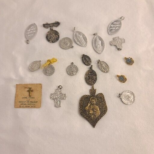 Lot of 15+ Vintage Medal Pendant Charm Jesus Mary Sacred Heart And More