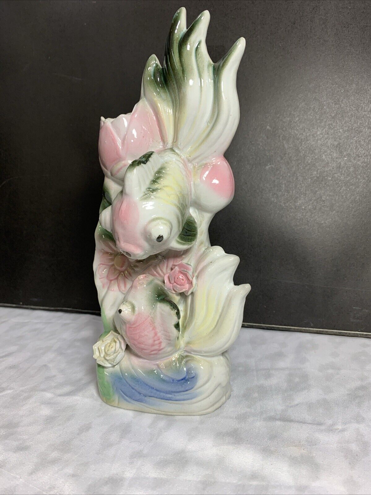 Vintage Pearlescent porcelain Koi flower vase China