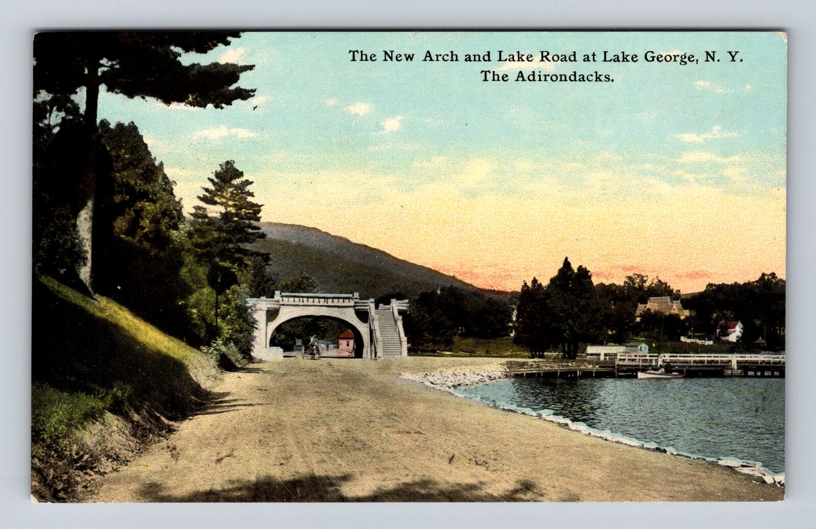 Lake George NY-New York, New Arch, Lake Road, Adirondacks, Vintage Postcard