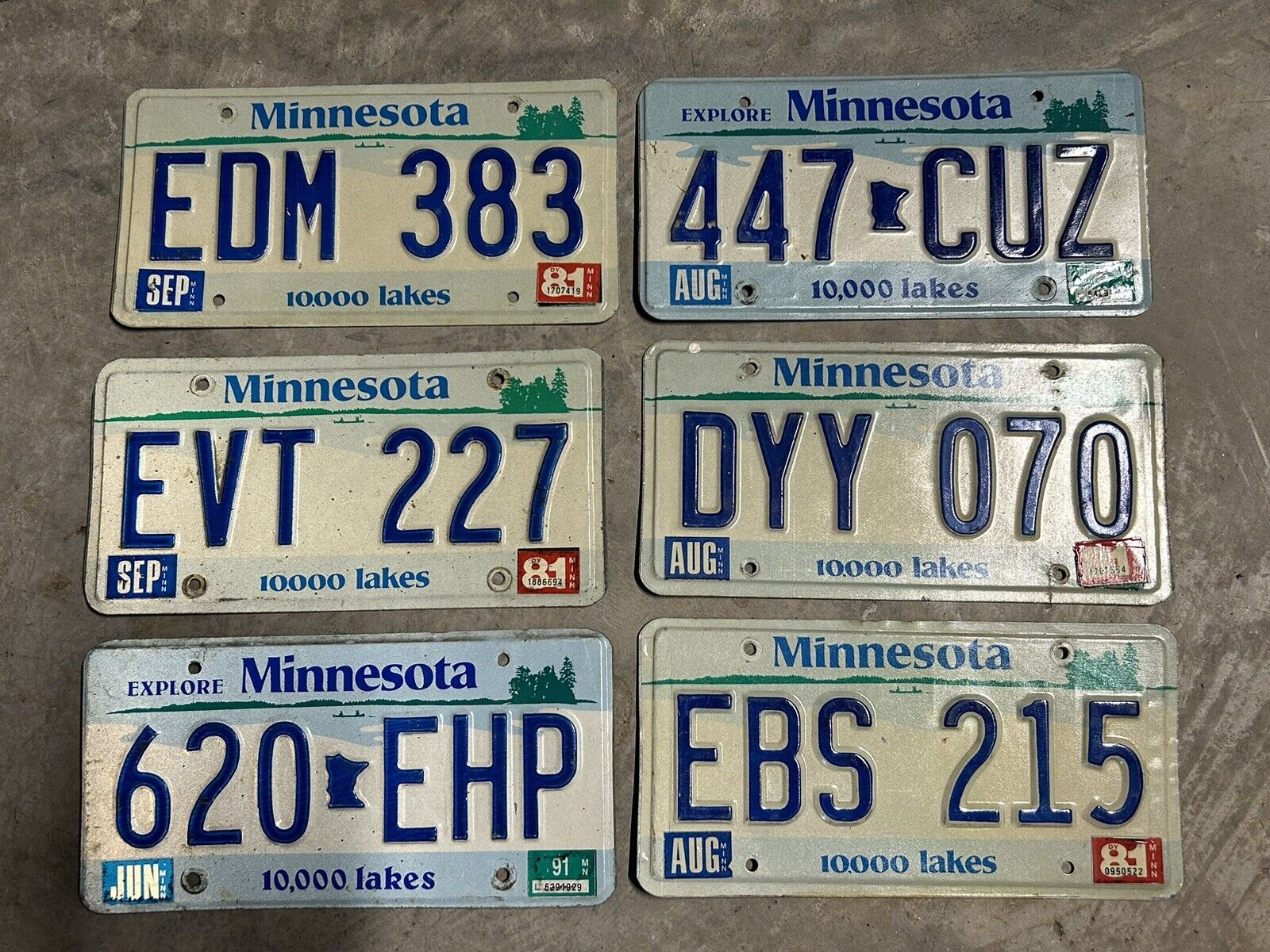 Random Lot of 6 Embossed Minnesota Metal 1980s-1990s License Plates