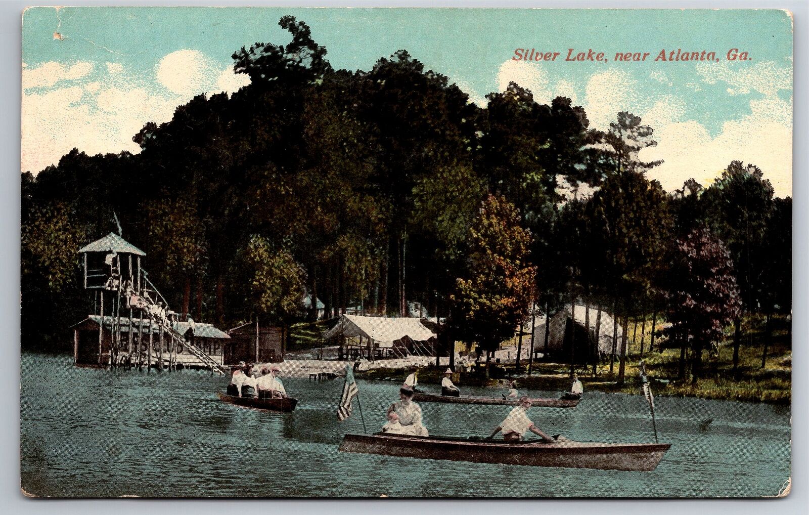 Postcard Atlanta GA Boating Silver Lake