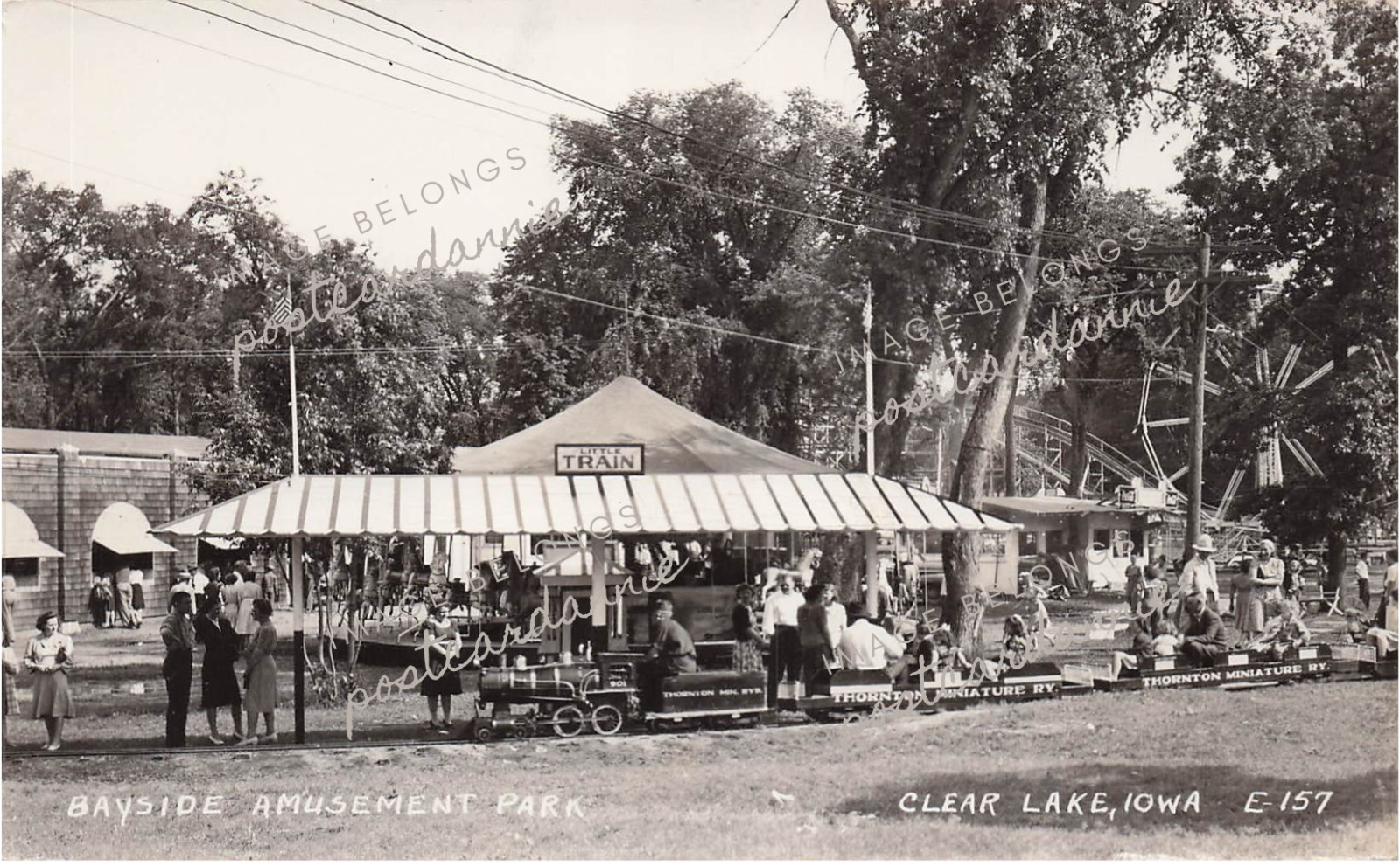 RPPC Clear Lake Iowa Bayside Amusement Park Train Ride Photo Postcard E24