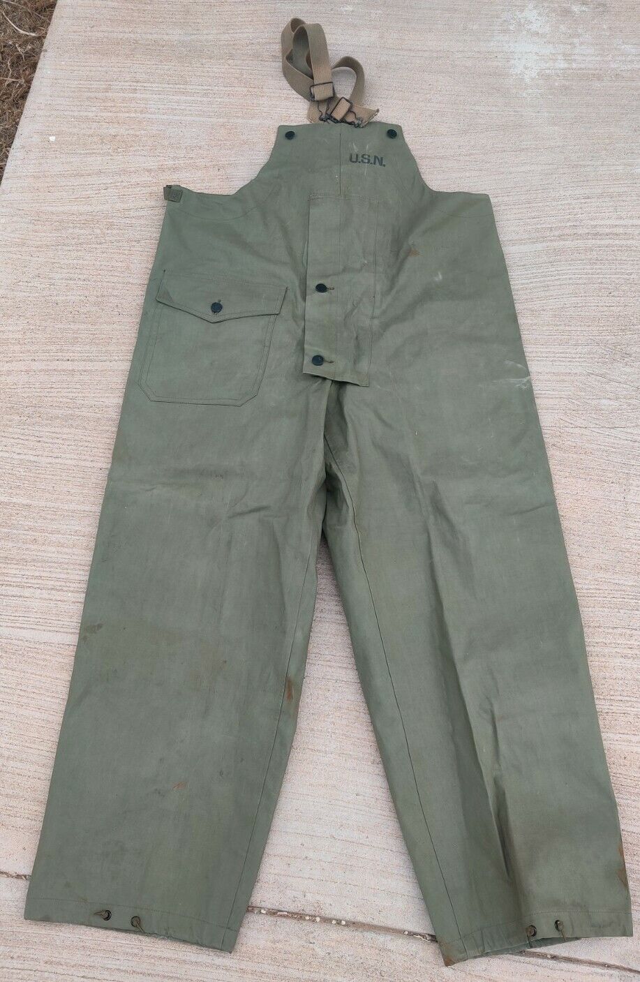 Vintage WWII USN Navy Bib Overalls Deck Pants Small Vtg 89238