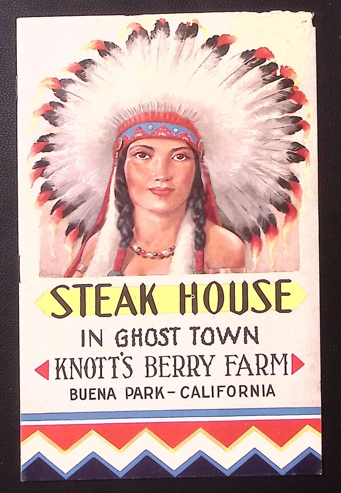 1950s KNOTT\'S BERRY FARM BUENA PARK CALIFORNIA STEAK HOUSE MENU BROCHURE Z2770