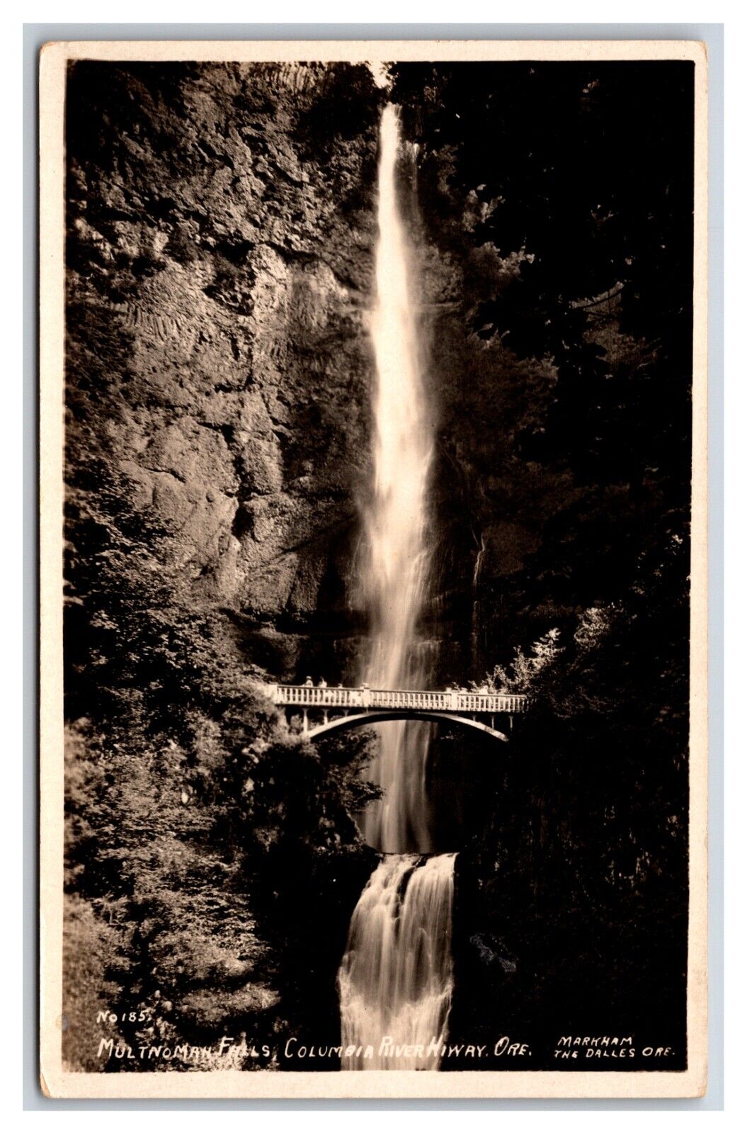 RPPC Multnomah Falls w Footbridge Columbia River OR Oregon Markham Photo W10