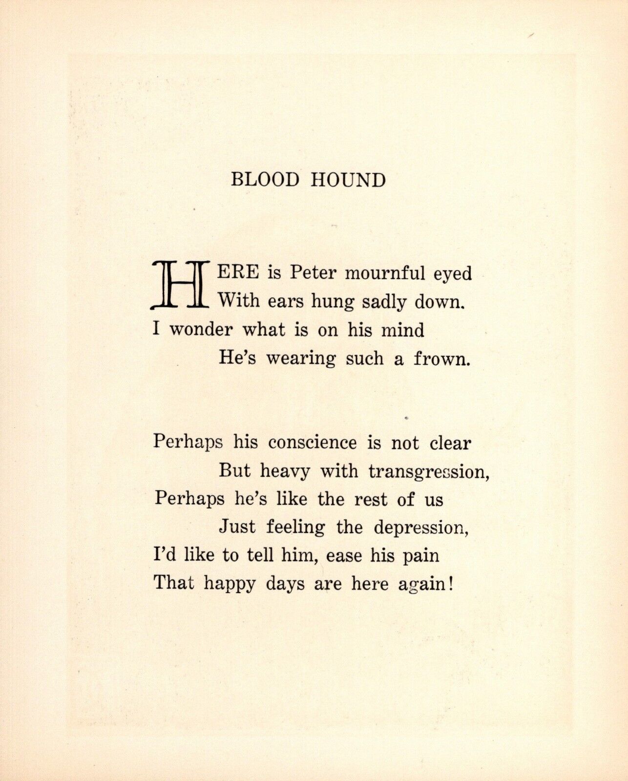Vintage Bloodhound Poem Poetry Print 1930s Bloodhound Wall Art Decor 4659g