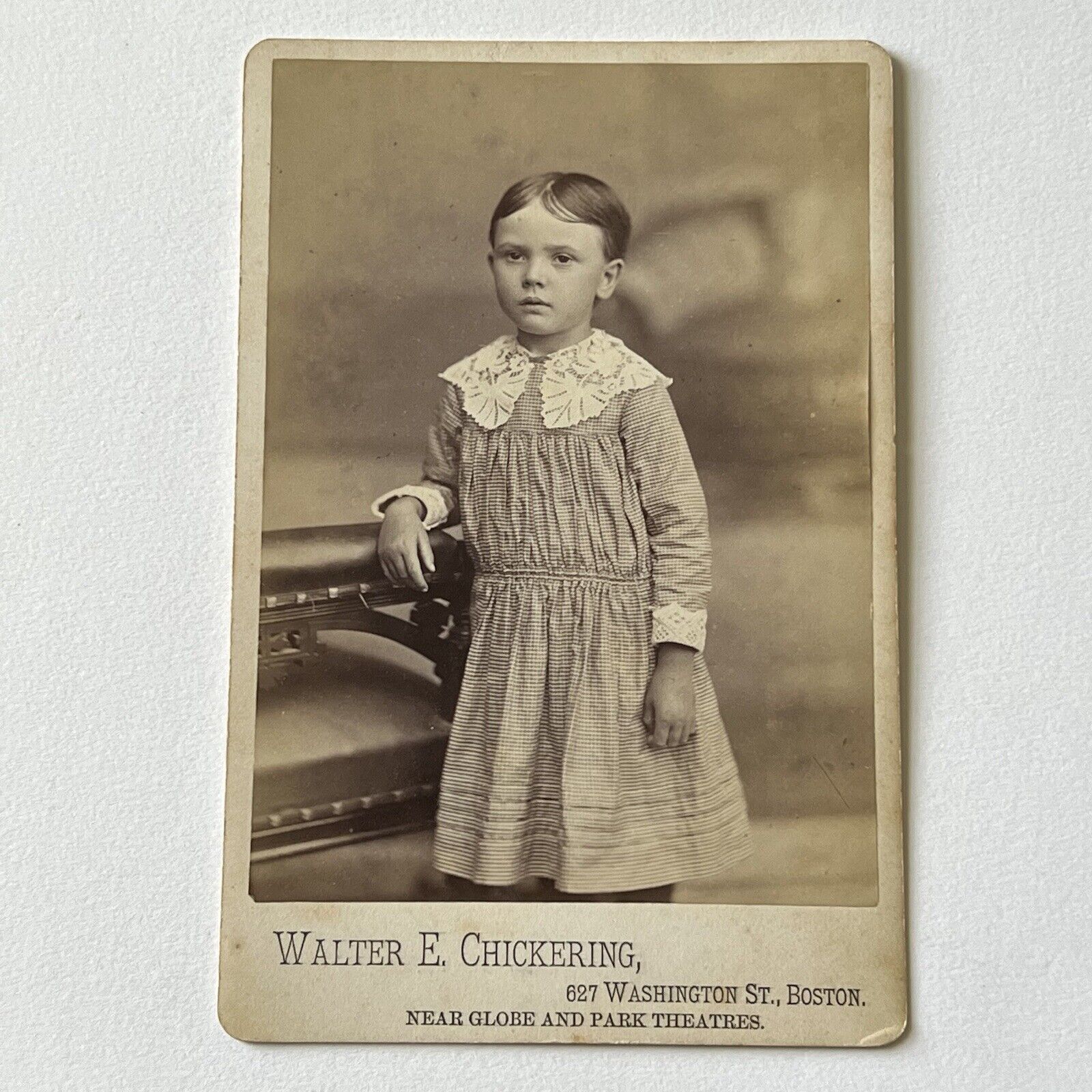 Antique Cabinet Card Photograph Adorable Little Boy In Dress Boston MA