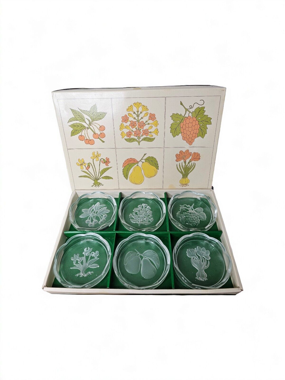 Byron Hirota Glass Co Japan Set of 6 Vintage Embossed Coasters 3.5