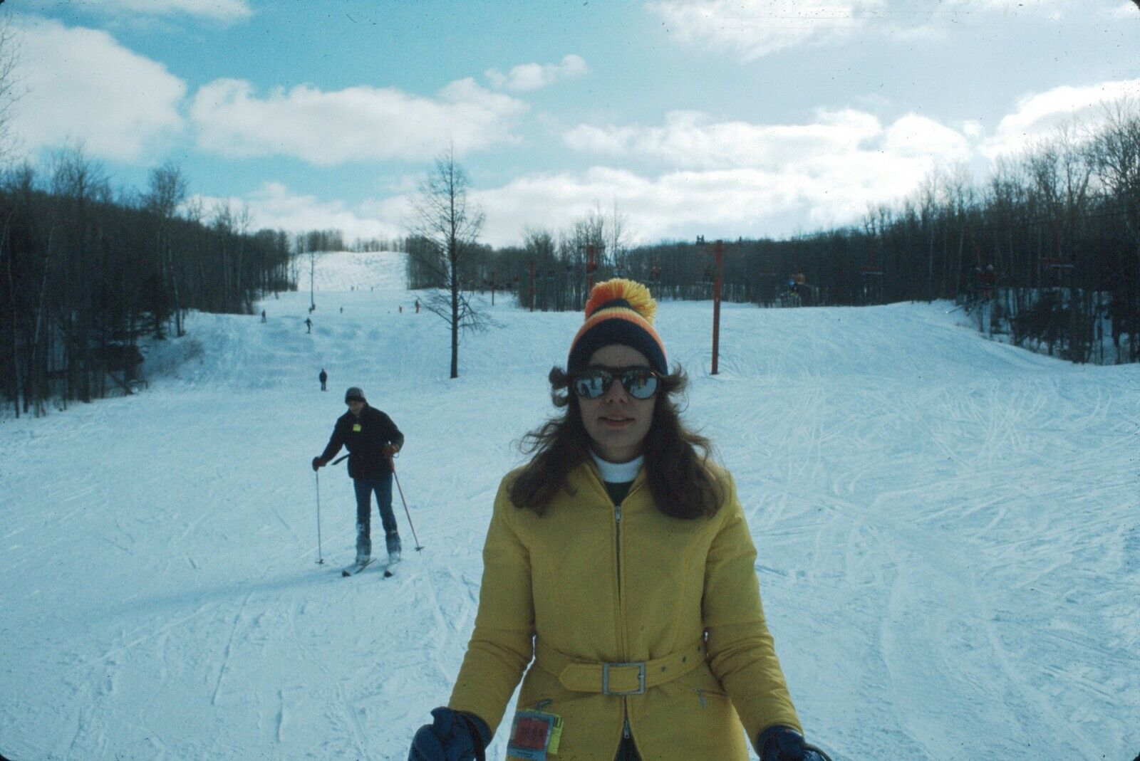 1977 Woman Skiing on Snowy Mountain Bunny Slope 70s Vintage 35mm Slide