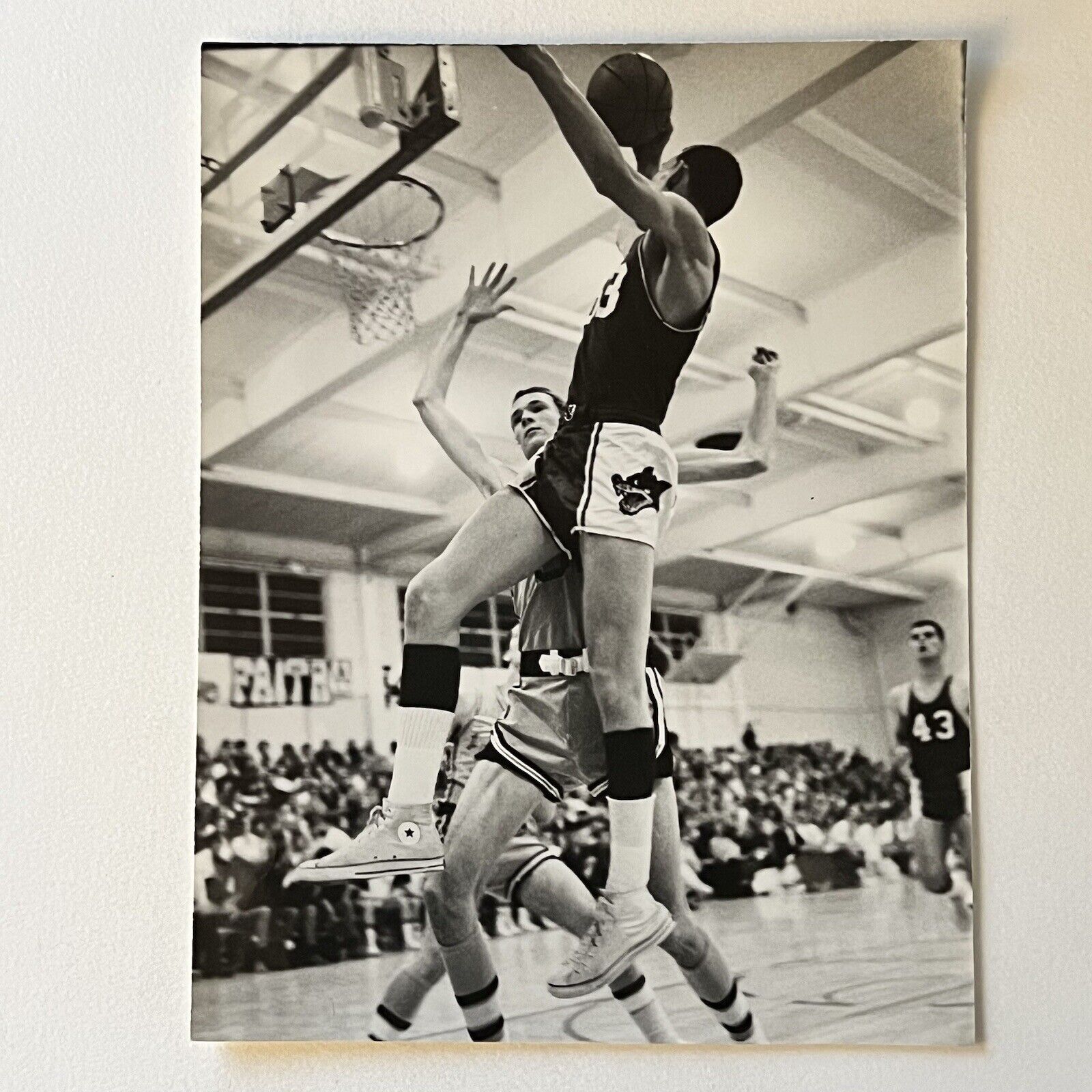 Vintage B&W Snapshot Photograph Buena Park High School CA Basketball Converse