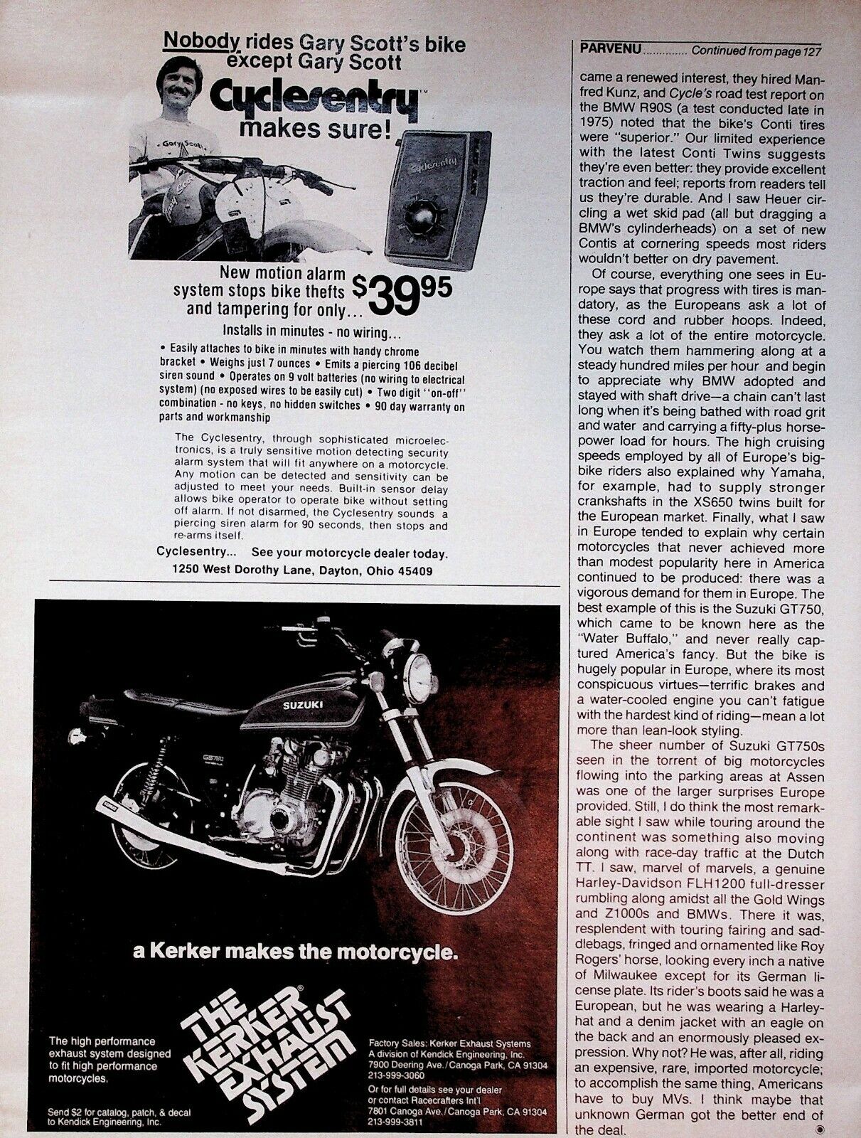 1978 Gary Scott for Cyclesentry Motion Alarm Dayton Ohio - Vintage Motorcycle Ad