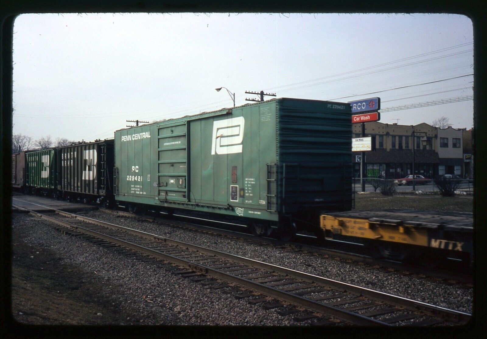 Railroad Slide - Penn Central #229421 Box Car 1979 Westmont Illinois Freight PC