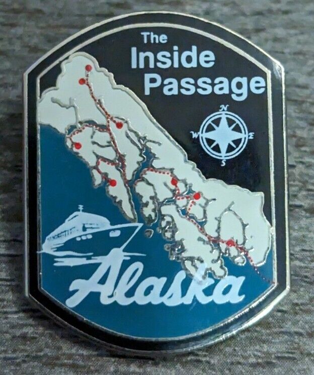 The Inside Passage Alaska Map Design Silver-Toned Lapel Pin Travel Souvenir