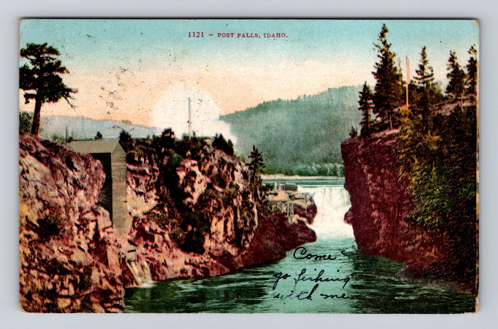 Post Falls ID-Idaho, Scenic View Of Water Area, Antique, Vintage c1923 Postcard
