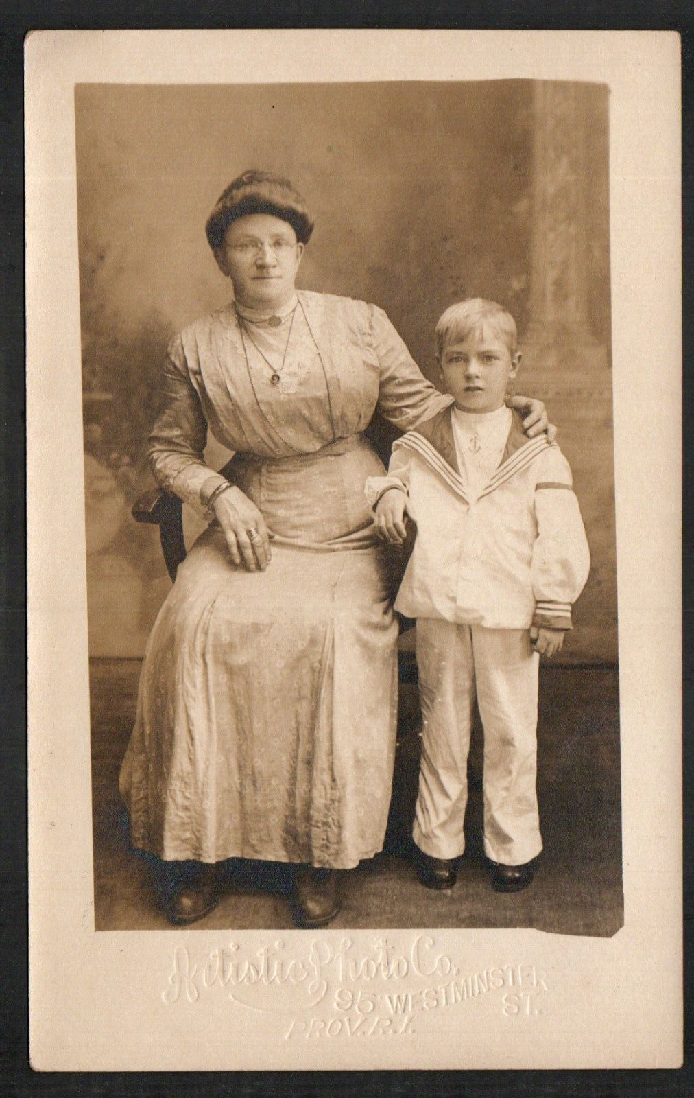 Postcard RPPC Photo Mother w/Boy in Sailors Suit Early 1900s Young Child