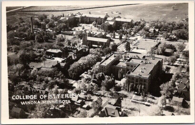WINONA, Minnesota Photo RPPC Postcard COLLEGE OF ST. TERESA Aerial Campus View