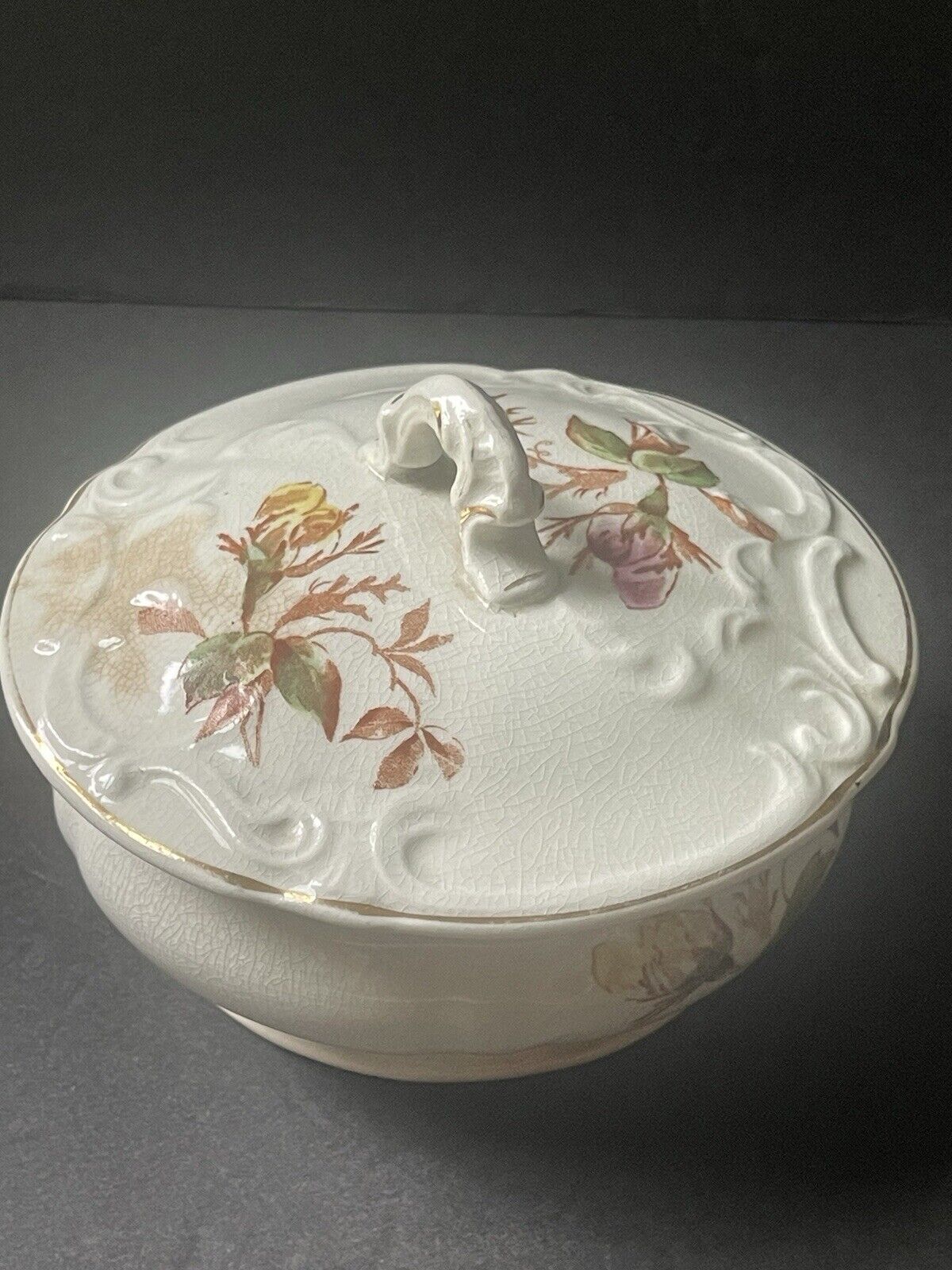 Empire Chamber Pot W/Lid June Rose Antique Porcelain Victorian Floral 1890’s