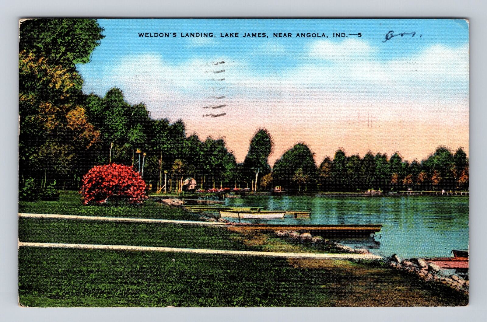 Angola IN-Indiana, Weldon's Landing, Lake James, Docks, Vintage c1948 Postcard