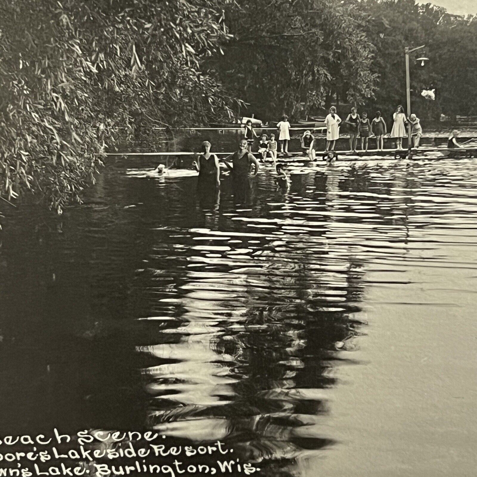 Antique RPPC Real Photograph Postcard Swimming Brown’s Lake Burlington WI