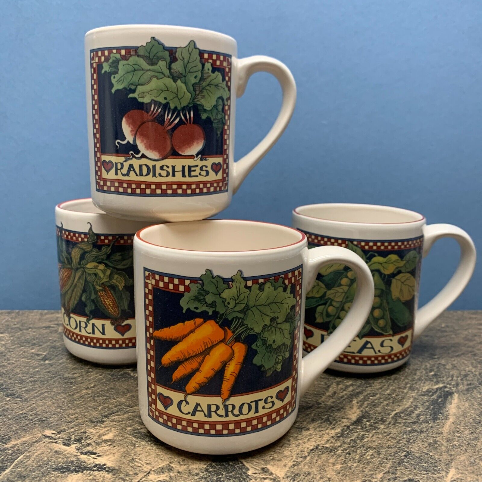 Vintage Susan Winget Checkerboard Farms Garden Coffee Mug Set NEW IN BOX