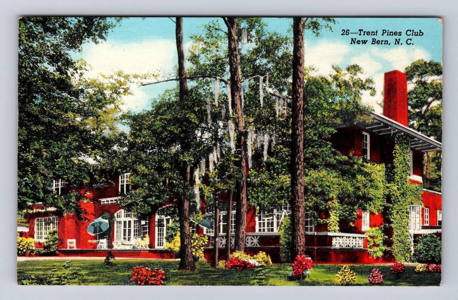 New Bern NC-North Carolina, Trent Pines Club, Antique, Vintage Souvenir Postcard