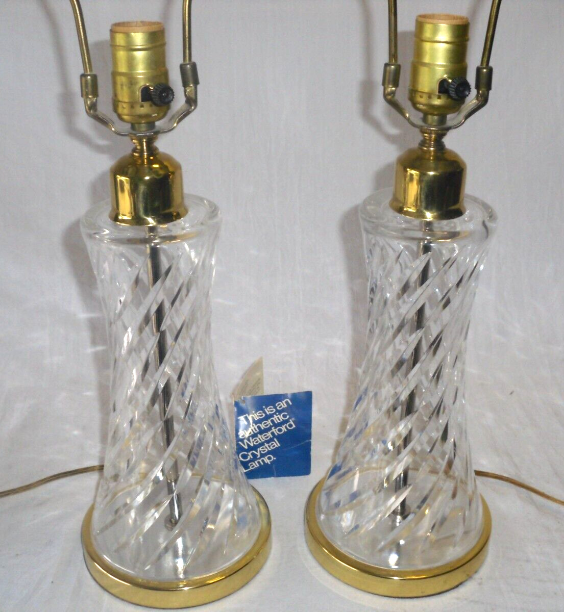 Pair Of Vintage Waterford Spiral Cut Crystal Table Lamps Acid Etched 23