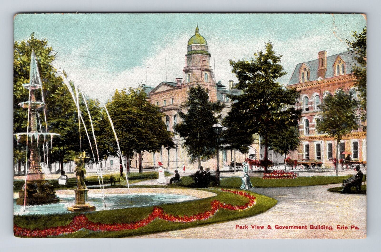 Erie PA-Pennsylvania, Park View and Government Building Vintage Postcard