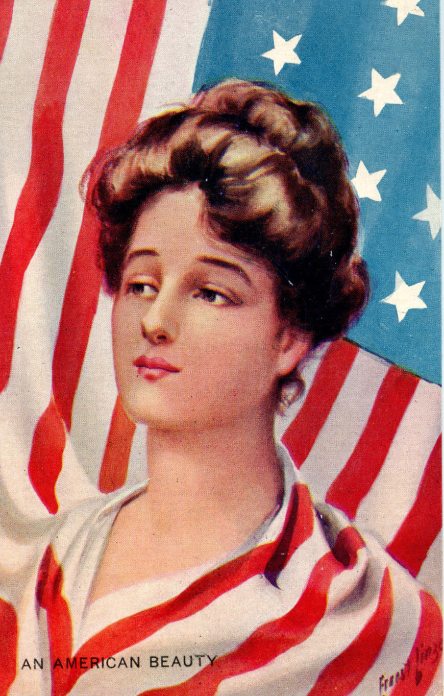 Ernest Linzell Patriotic Postcard American Beauty WWI Era Flag Lady Woman