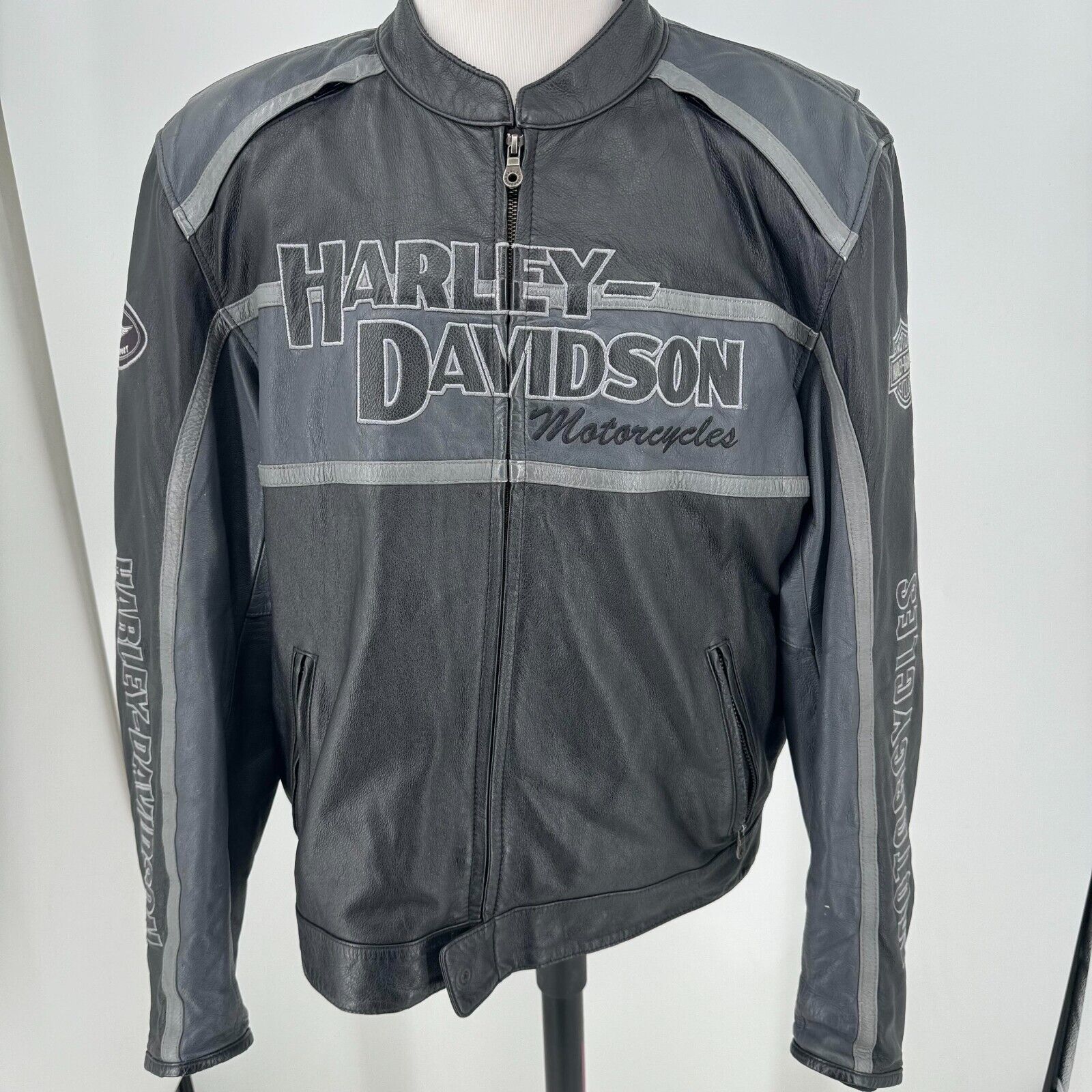 Harley Davidson Motorcycle Leather Riding Jacket Coat MENS Full Zip Lined 2XL