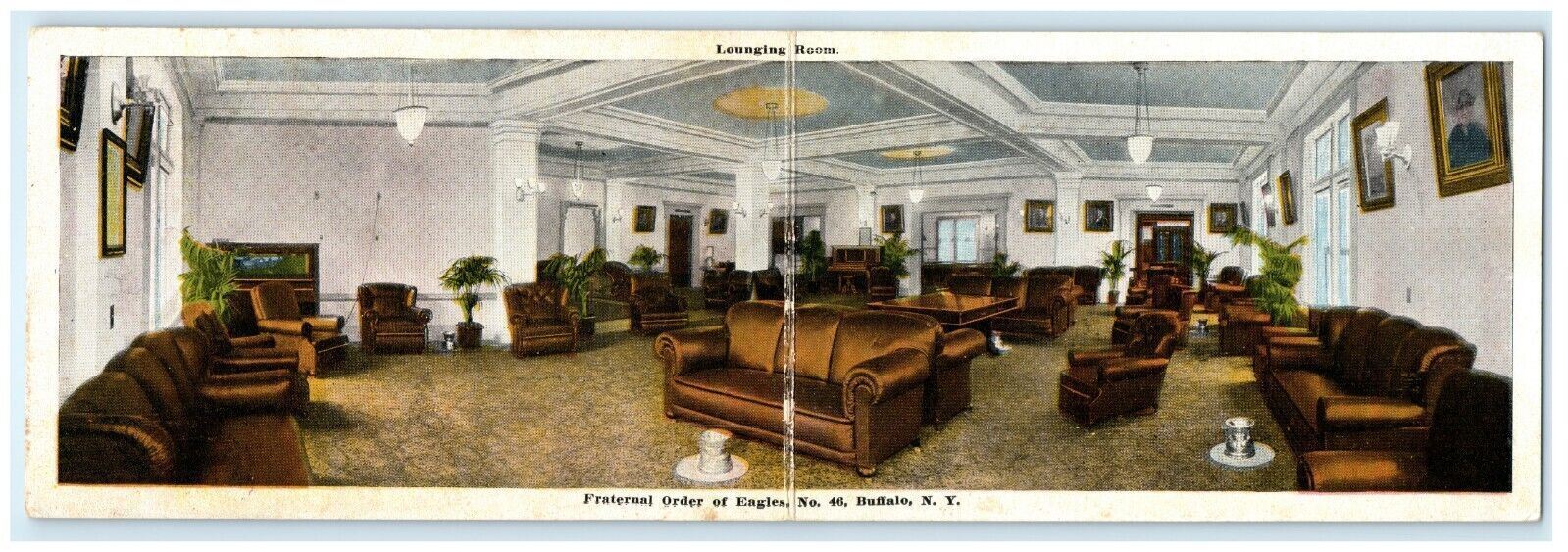 c1910 Fold Out Interior Fraternal Order Eagles No. 46 Lounge Buffalo NY Postcard