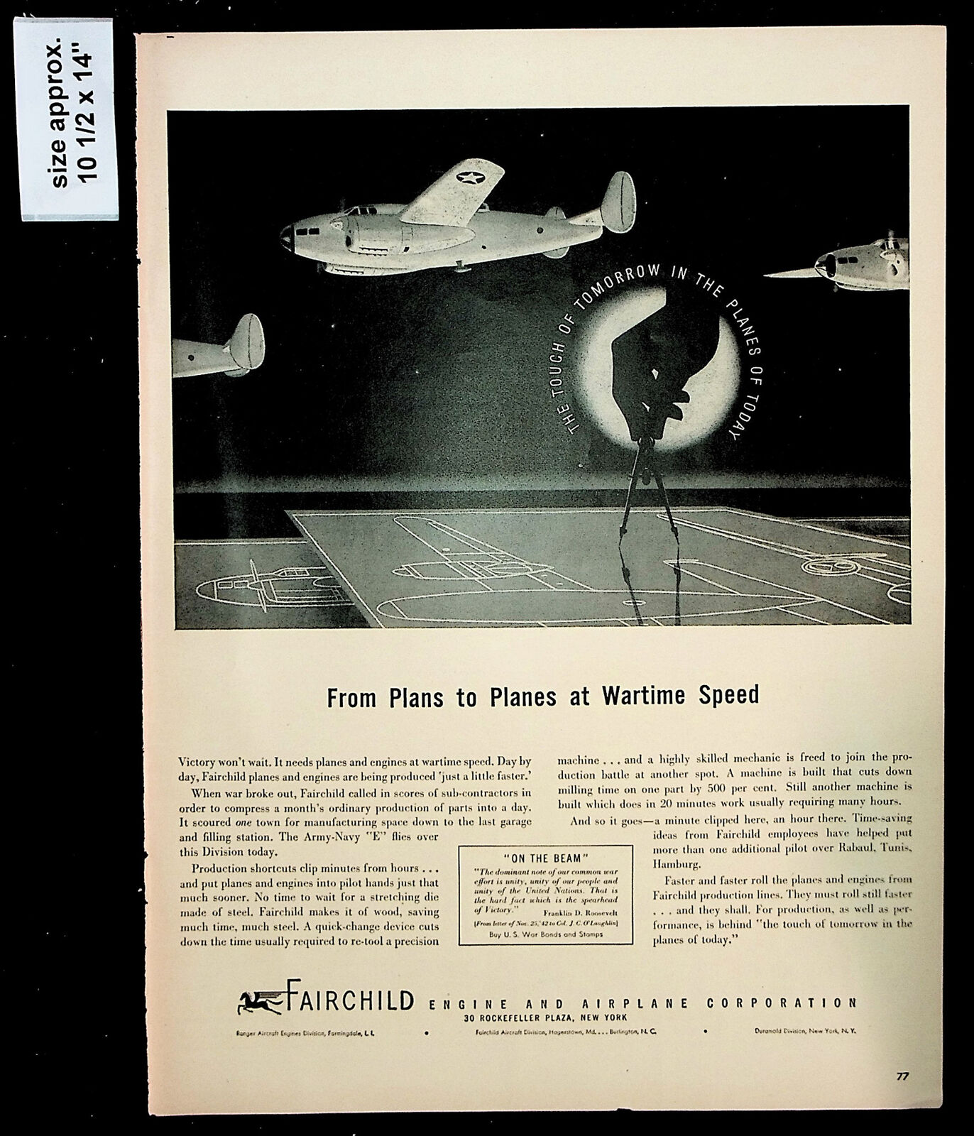 1943 Fairchild Engine Airplane Corp Planes War Military Vintage Print Ad 37698