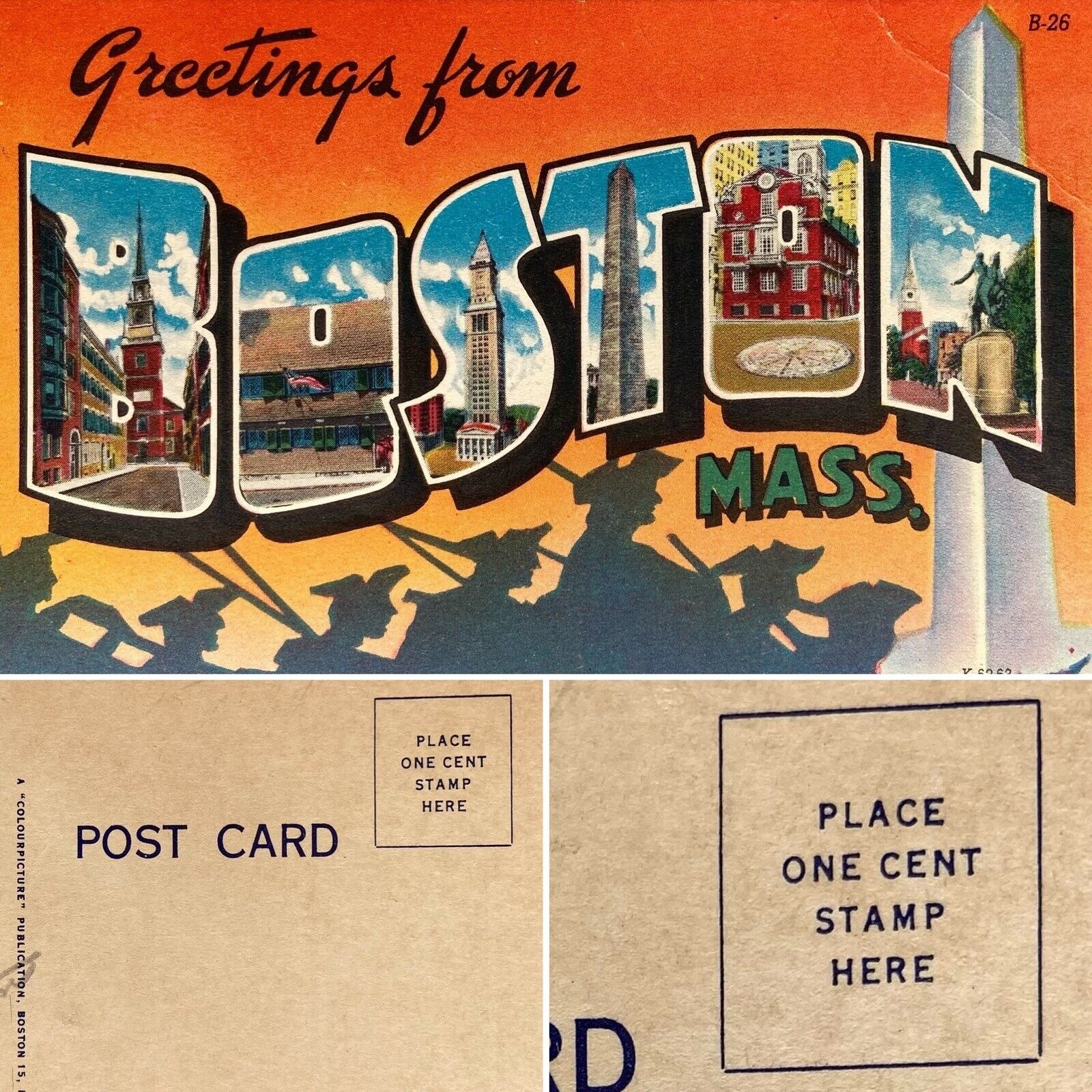 Postcard MA Large Letter Greetings from Boston Massachusetts Soldiers Marching