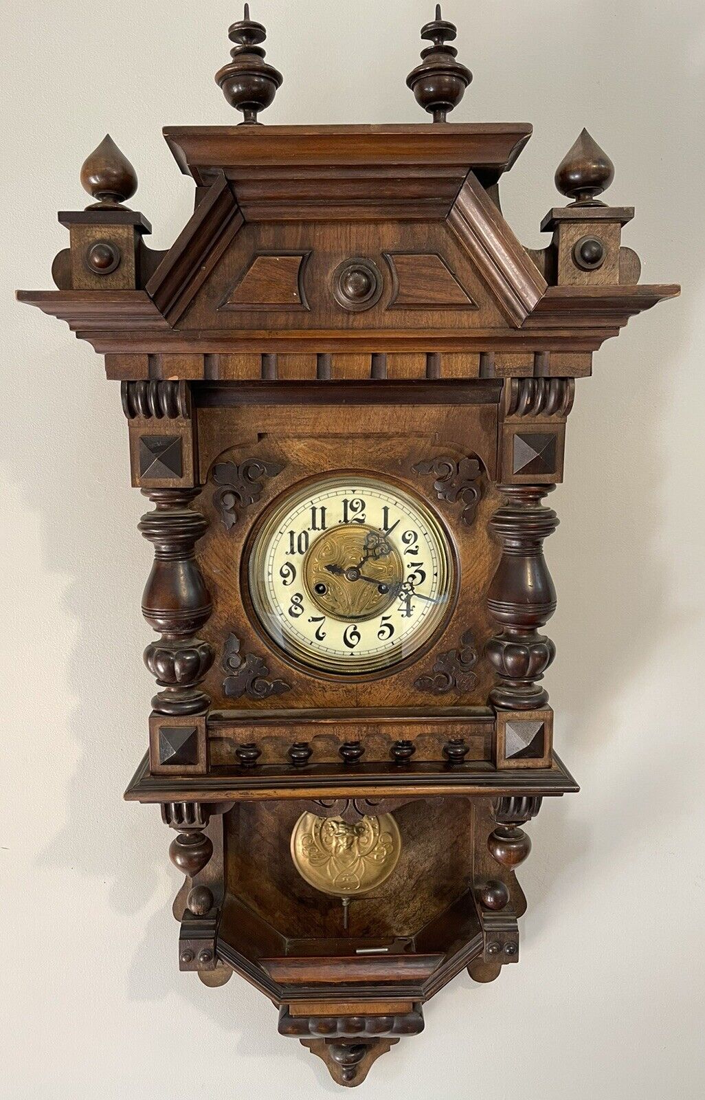 Antique Large Gustav Becker Harter Gong Ornate Wall Clock w/Key, 39
