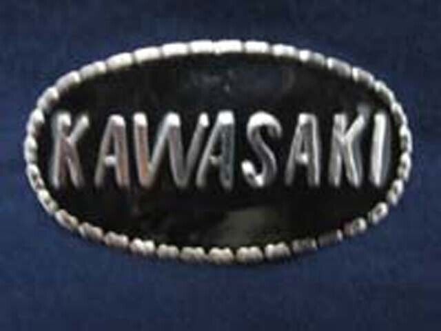 Vintage Kawasaki pewter style metal belt buckle black Made in USA - Collectible