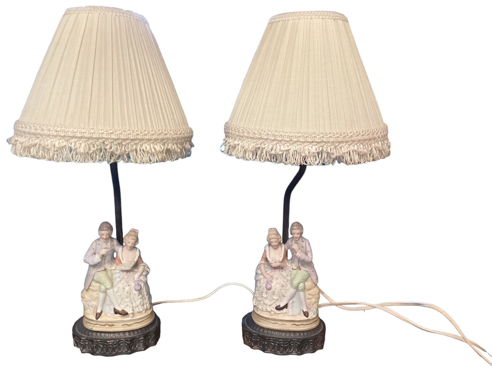 Vintage Leviton Figure Colonial Couple Victorian Lamp Pair