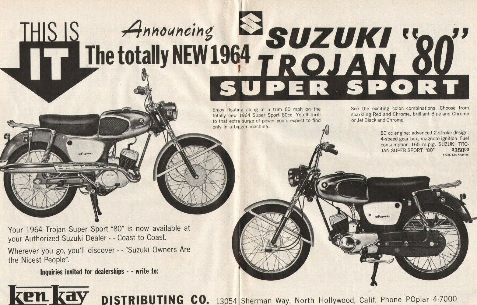 1964 Suzuki Trojan 80 Super Sport - 2-Page Vintage Motorcycle Ad