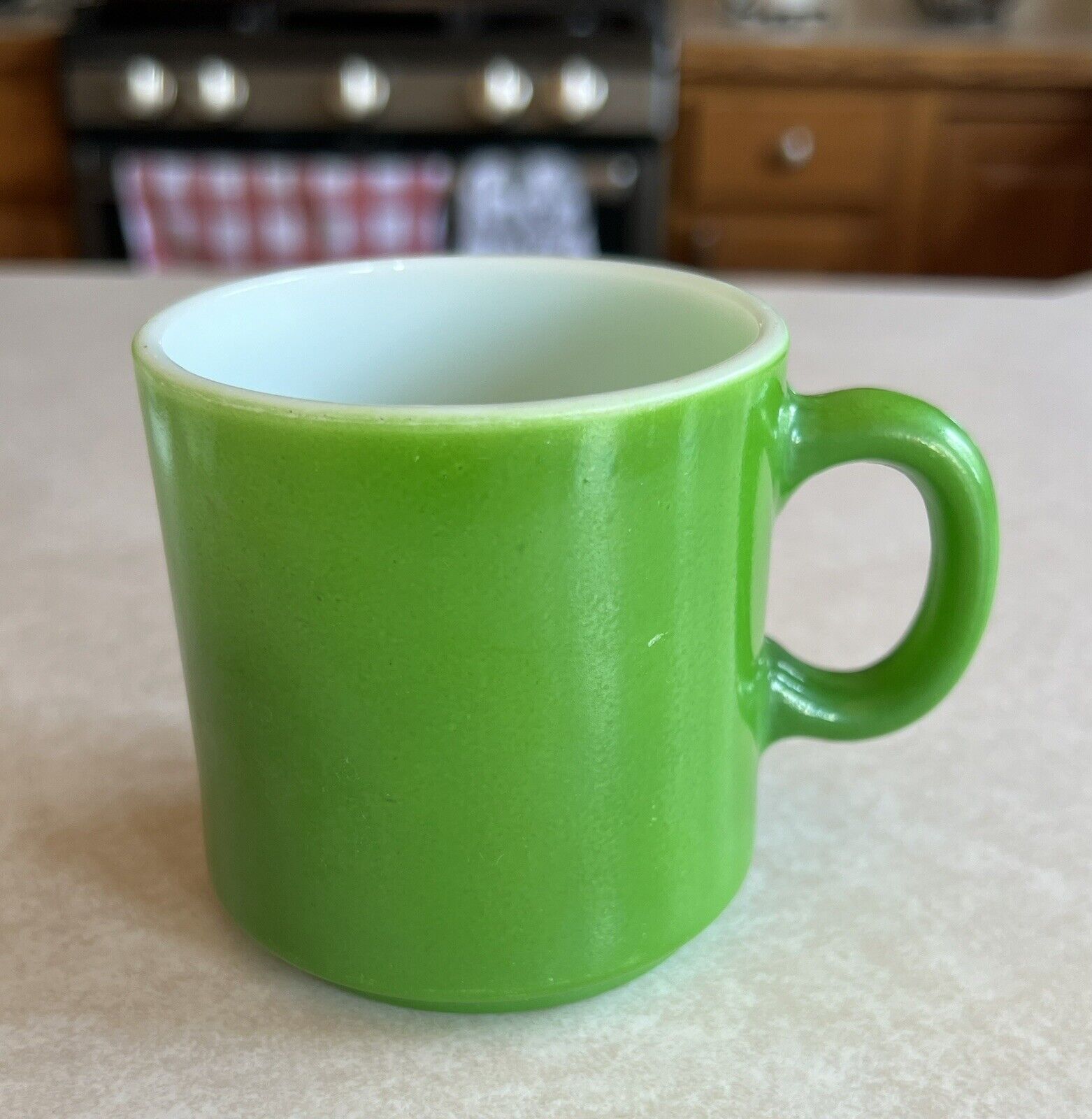 Vintage Mug, Emerald Green, Milk Glass, Coffee Mug, Numbered #32