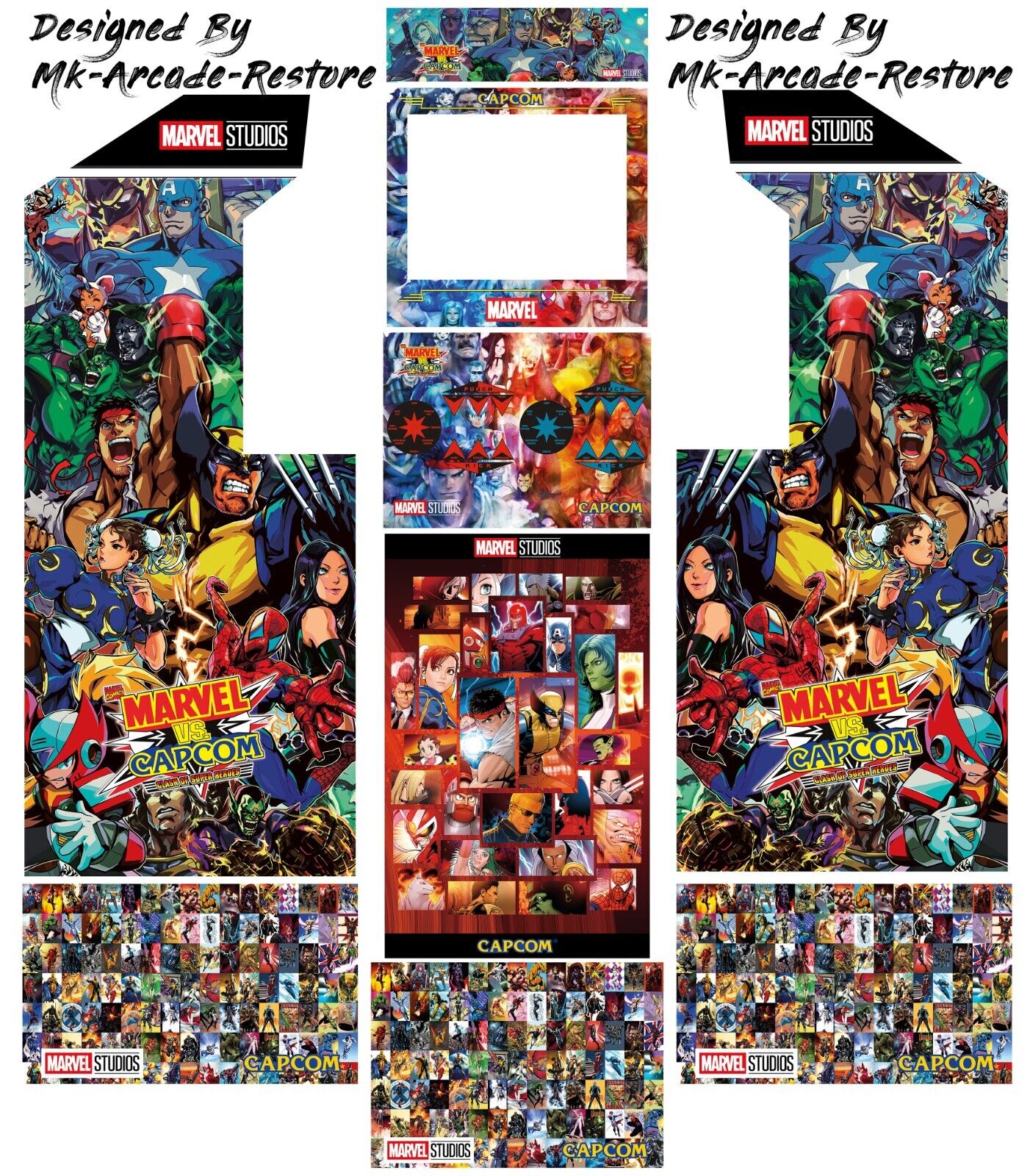 Arcade1Up Marvel Vs Capcom Side Art Arcade Cabinet Kit Artwork Graphics Decals