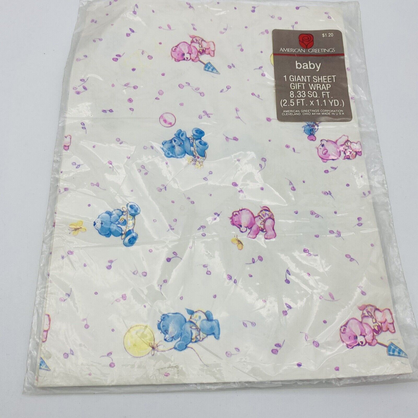 Vintage American Greetings CARE BEARS Baby Shower Wrapping Paper