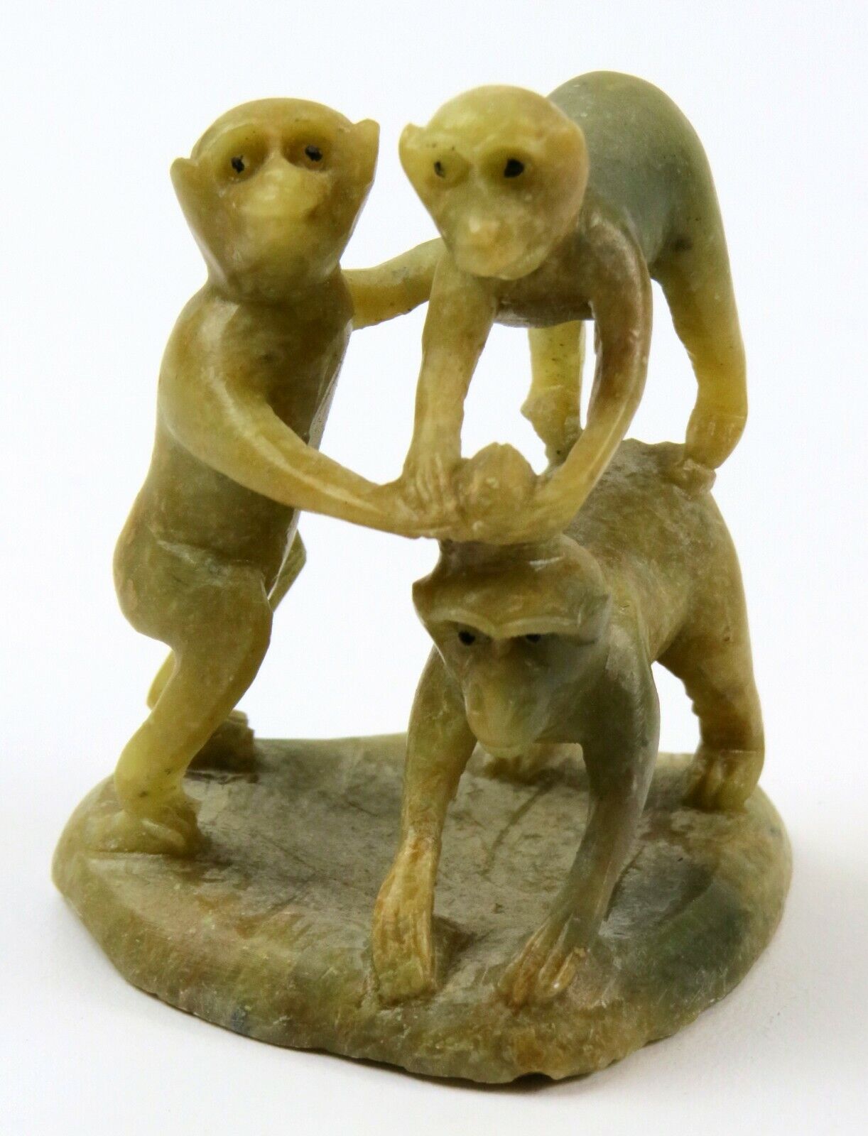 Unique Miniature Carved Stone 3 Wise Monkeys Figurine, See Hear Speak No Evil