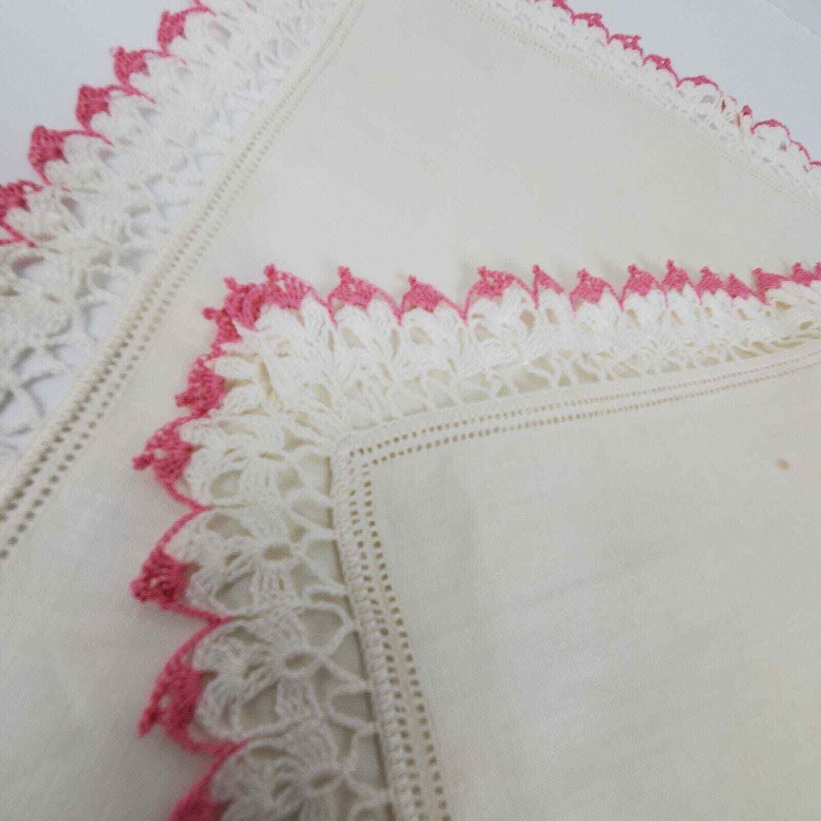 Vintage Crochet Edge Dresser Doily Approximately 13x13 Inch Pink White