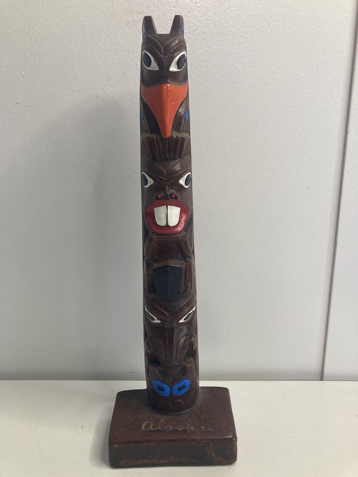Vintage Authentic Alaska Craft Resin Totem Pole Figurine 9 in Made In Alaska