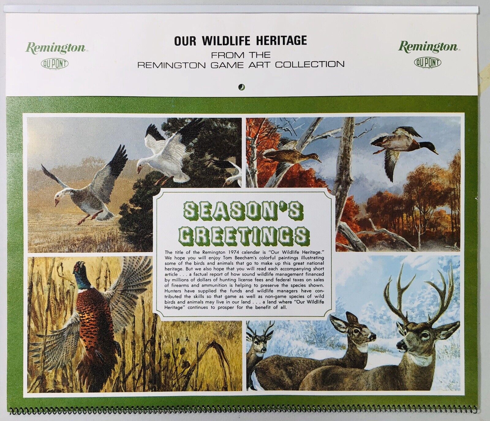 NEW 1974 REMINGTON Gun Firearms OUR WILDLIFE HERITAGE Calendar Large Format MINT