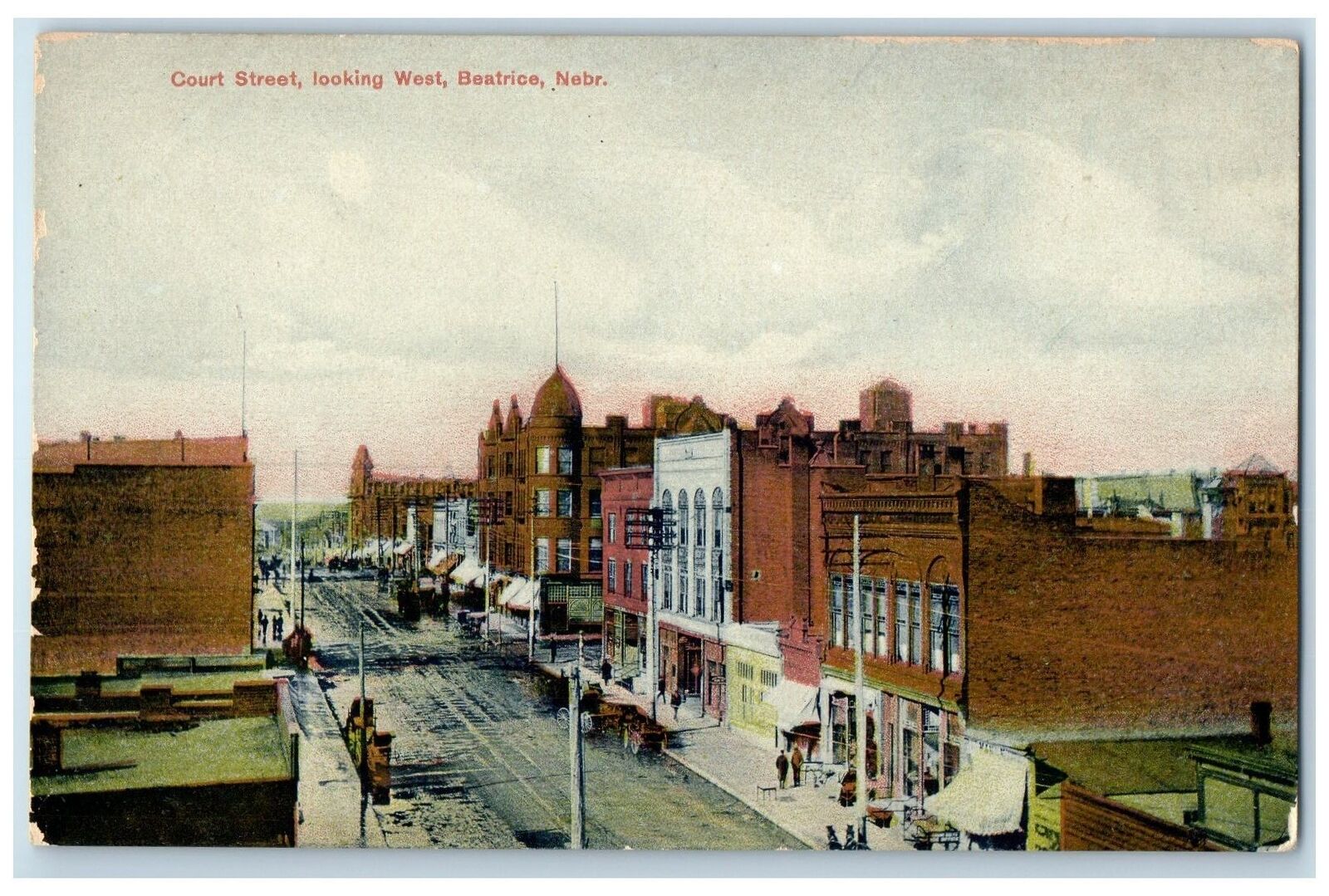 c1905\'s Bird\'s Eye View Court Street Looking West Beatrice Nebraska NE Postcard